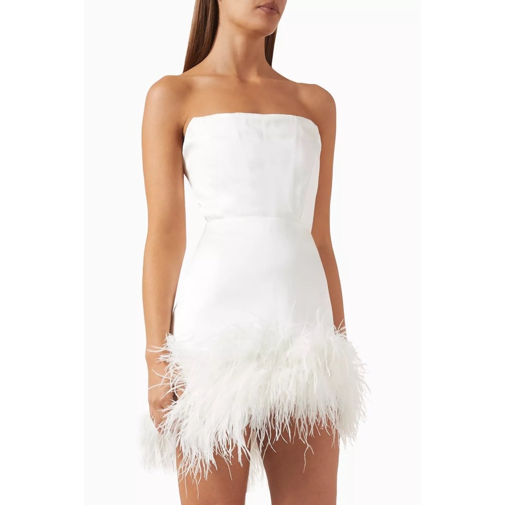 NWT Bronx and Banco Fiora Feather-Trimmed Strapless Mini Dress $950 - Size US 8 - Picture 8 of 13